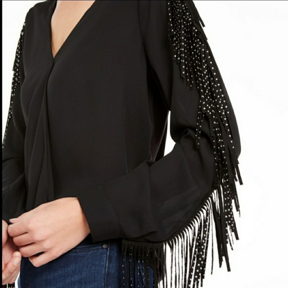 INC Rhinestone Fringe Glitz Runway Blouse Top Size Small